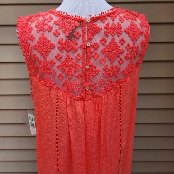 New Directions Coral Red Shift Dress NWT Lace Asymmetric Sleeveless Solid - Picture 11 of 15